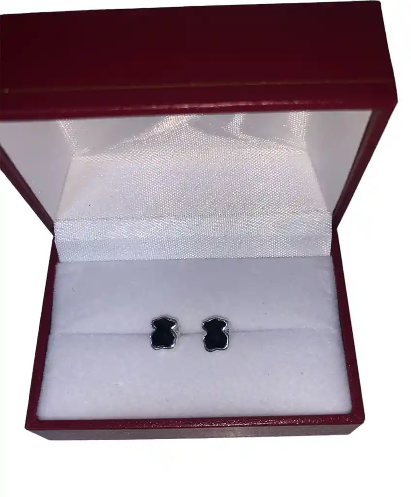 Aretes Plata Ley 925 Oso Osito Negro Garantia Original