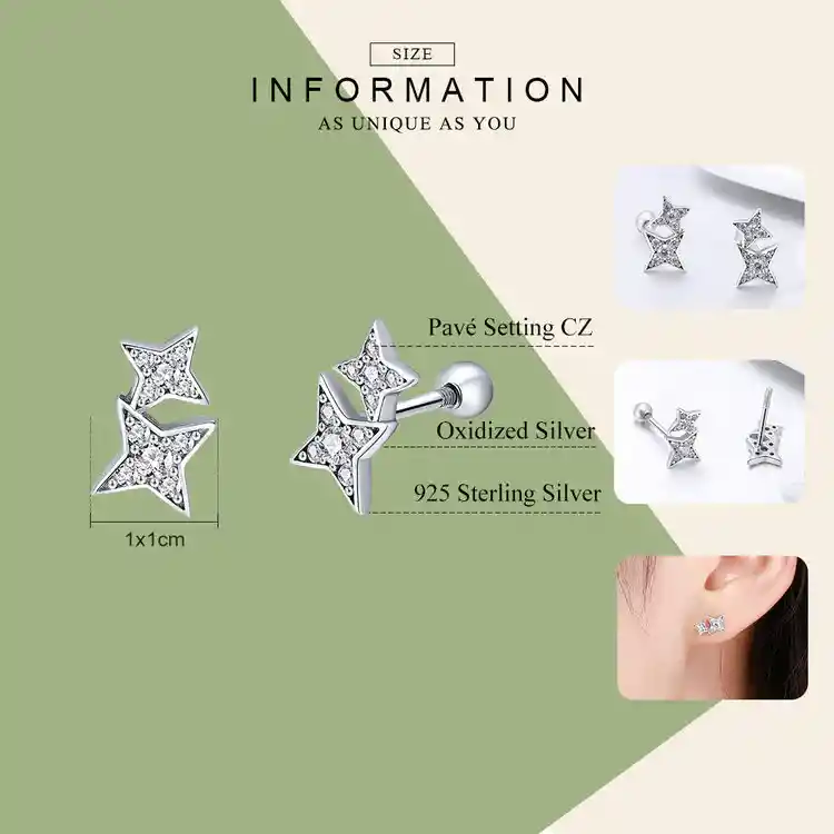 Aretes Estrellas Broche Seguro Para Mujer En Plata 925