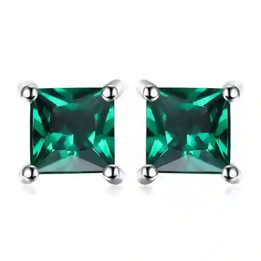 Aretes Para Mujer Con Esmeralda Rusa Cuadrada En Plata 925