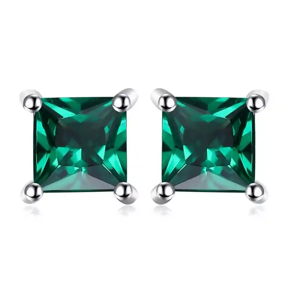 Aretes Para Mujer Con Esmeralda Rusa Cuadrada En Plata 925