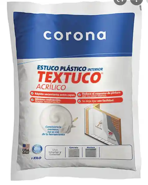 Textuco Acrilico Listo Para Usar Bolsa X 1 Kilo Estuco Plastico Interior