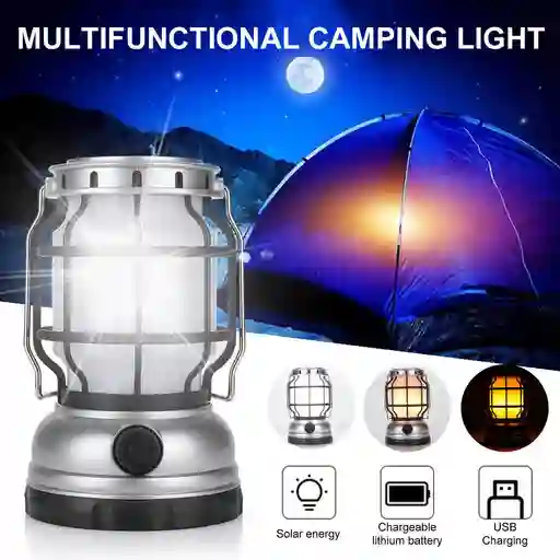 Lámpara De Linterna Led Solar Para Camping Usb Recargable Luz Exterior Impermeable