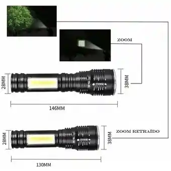 Linterna Recargable Usb Táctica Con Zoom Led En Aluminio T630