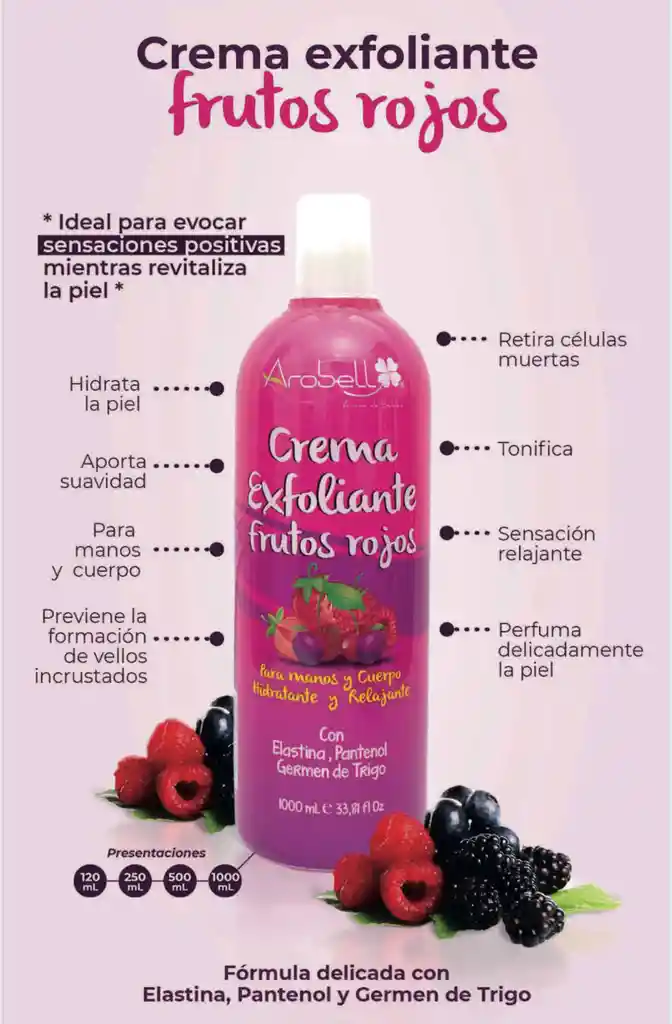 Crema Exfoliante Arobell Frutos Rojos Manos Y Cuerpo 1000ml