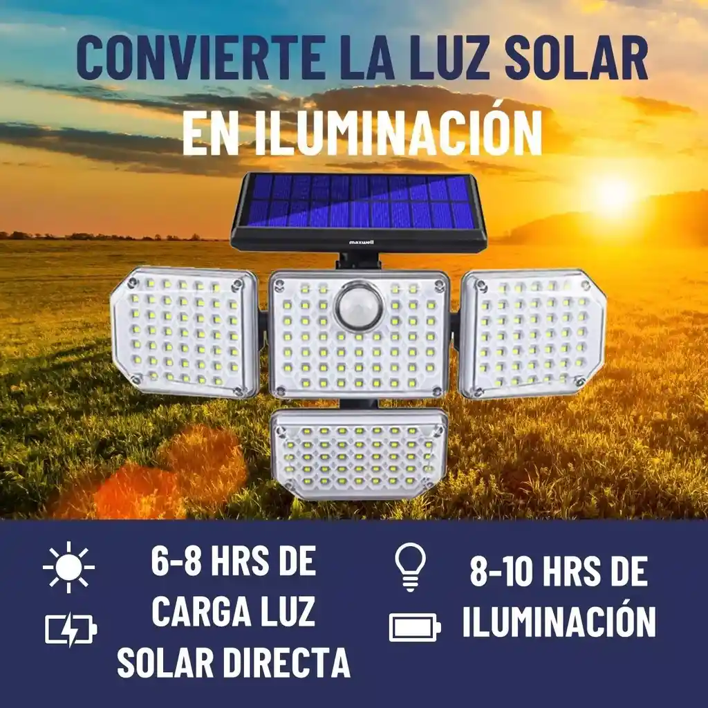 Lampara Solar Led Exterior Maxwell Sensor Movimiento 4 Direcciones