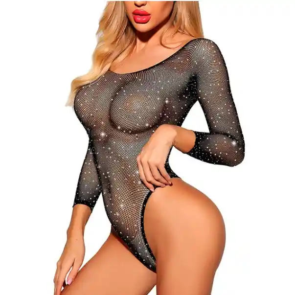 Lencería Enterizo Femenino Perlado Traje Erotico Vestido Sensual Negro Black