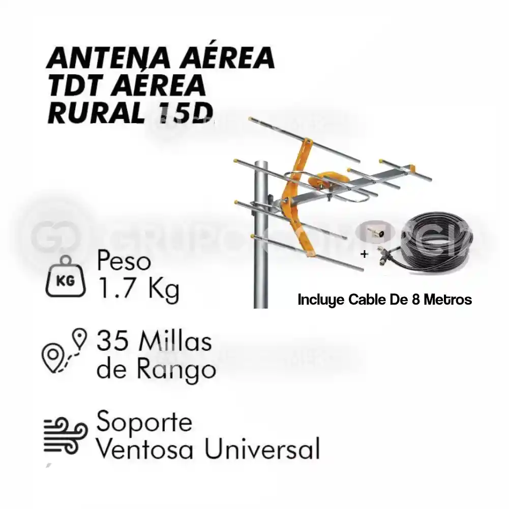 Antena Aérea Para Exterior Tv Digital Tdt Potente Cable 5 Mt