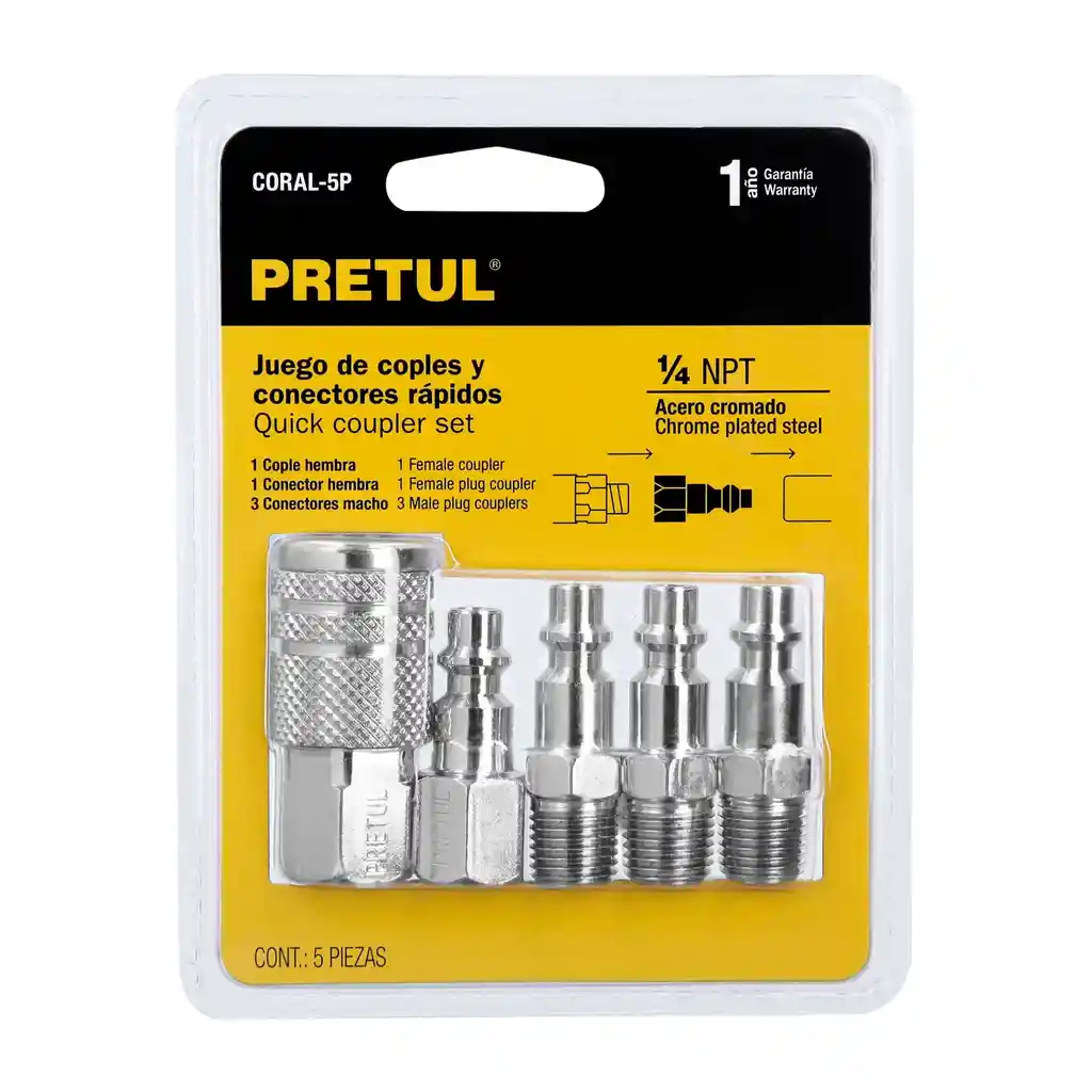 Juego De 4 Conectores Y 1 Acople Para Compresor Pretul