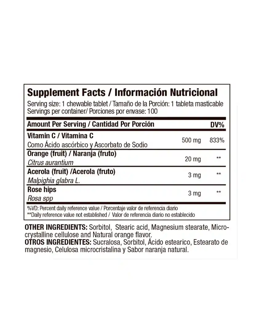 Vitamina C 500 Mg Chewable Medical Green 100 Tabletas