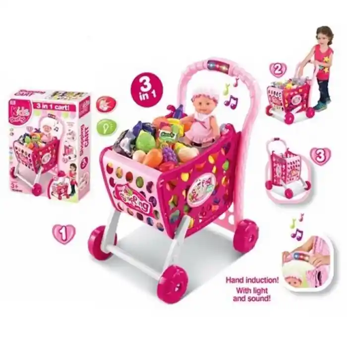 Carrito De Mercado 3 En 1 / Rosa Para Niña.