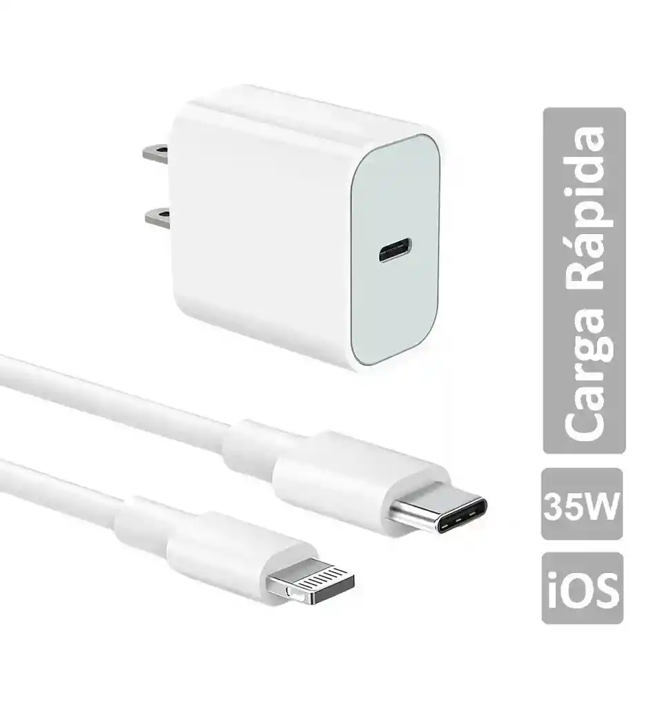 Cargador Iphone 35w Carga Rápida Tipo C A Lightning Genérico Cable De Datos Usb