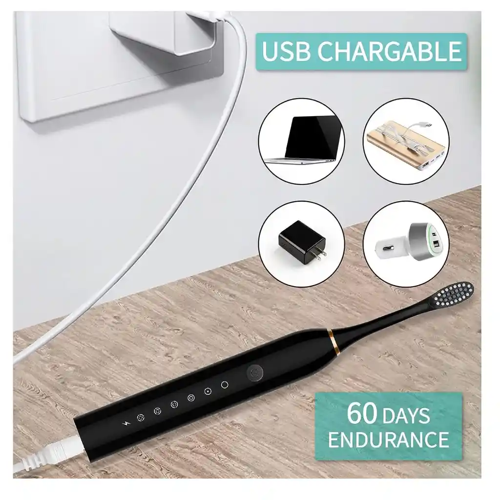 Sonin - Cepillos De Dientes Eléctricos Recargables Por Usb, Color Negro