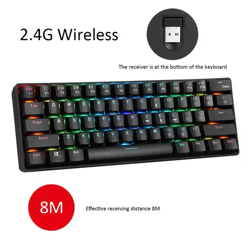 Teclado Yk600 Mecánico De 61 Teclas Usb 2.4g Retroiluminación Rgb