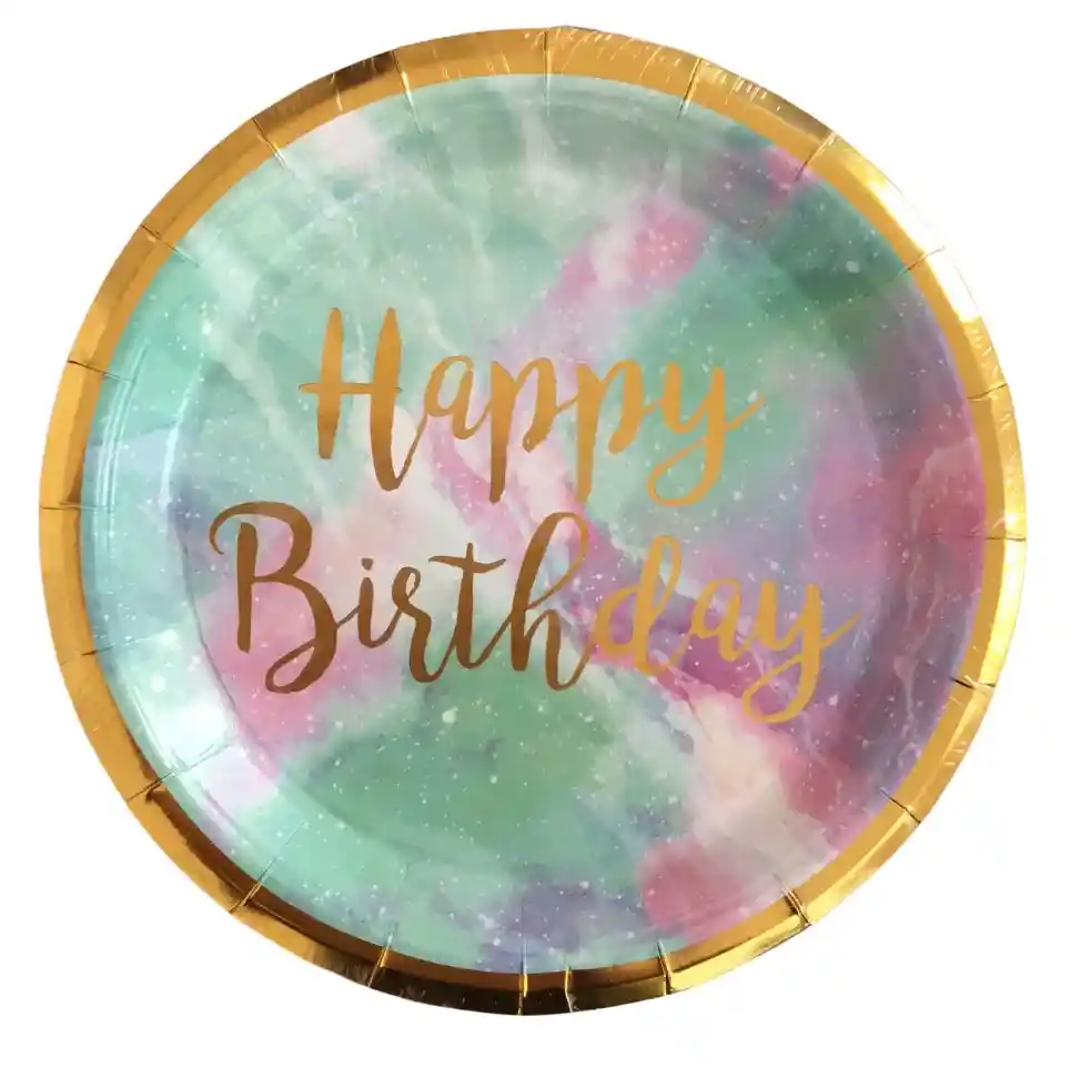 Kit Platos Y Vasos Galaxia Happy Birthday Tonos Pastel Para 10