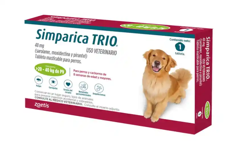 Simparica Trio Caja X 1 Tab. (20 - 40kg) Verde