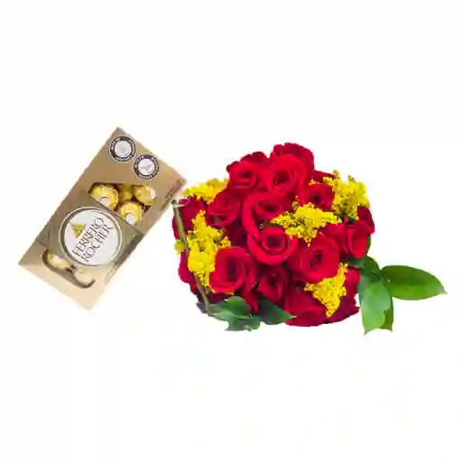 Arreglo Floral, 24 Rosas Rojas Y Chocolates Ferrero X 8
