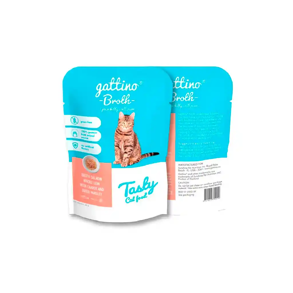 Alimento Humedo Para Gatos Caldo De Salmon Con Zanahoria Y Perejil 40gr