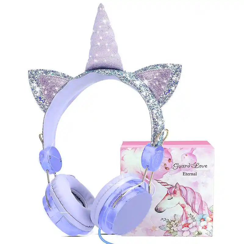 Diadema Infantil Unicornio Lila Audífonos Ajustables Plug 3.5mm