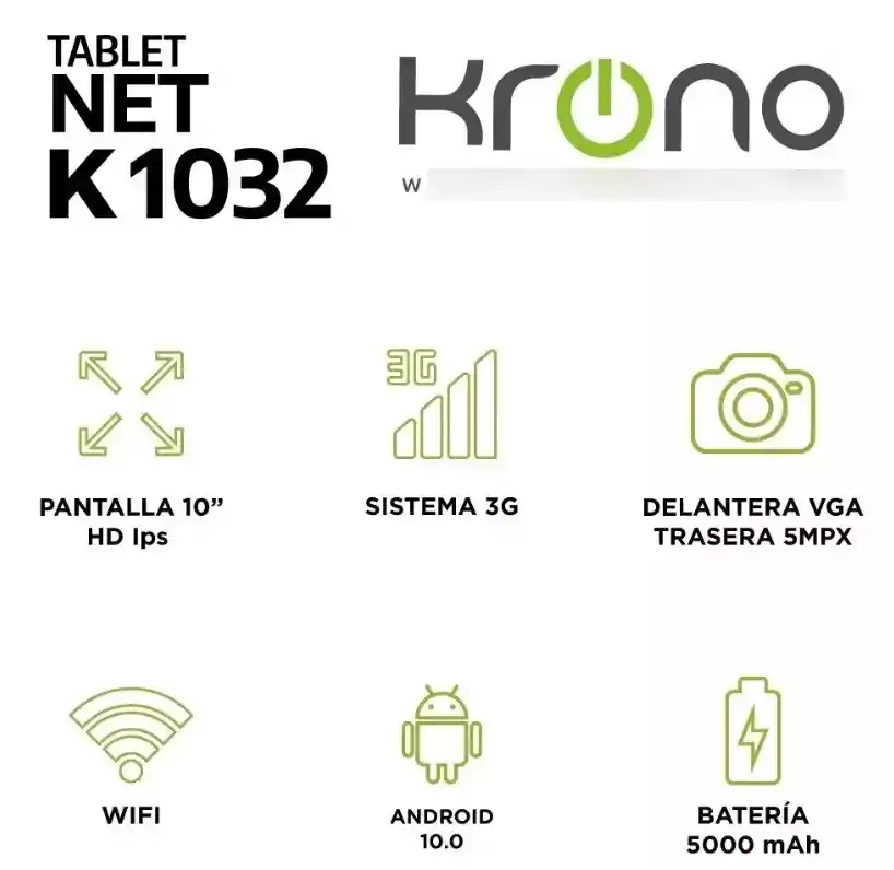Tablet Krono Net 1032 32gb 1 Gb 10 Doble Sim Dual Cámara Sd