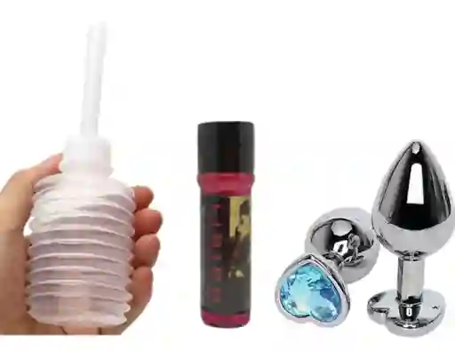 Kit Enema Ducha Vaginal-anal Desechable+ Lubricante Anal Entume Y Dilata + Plug Anal Joya Corazón