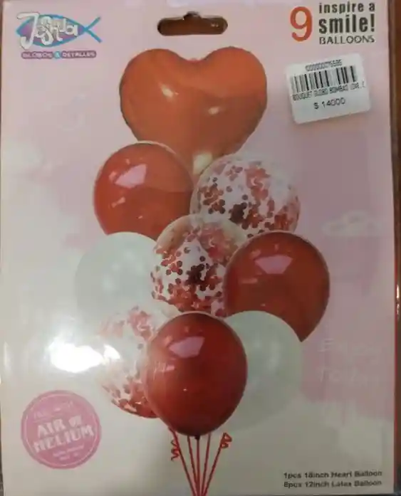 Bouquet Globo Bombas Love, Confeti De Látex, Corazón De Amor X9 Unds Rojo