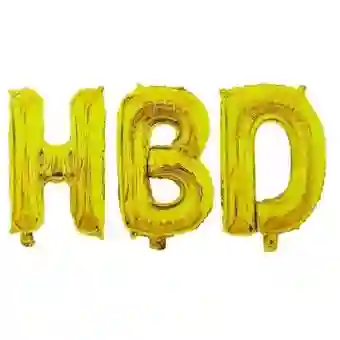 Letrero Globo Hbd Happy Birthday Metalizado Dorado
