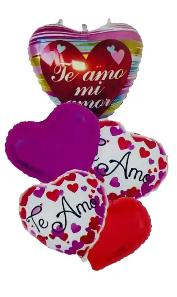 Bouquet X 5 Globos Metálicos Corazón Te Amo Mi Amor