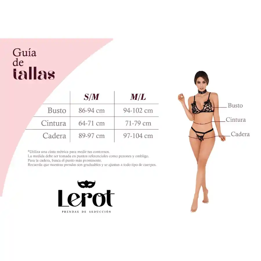 Conjunto Lenceria Ela Lerot Negro Liguero Y Encaje Talla Sm
