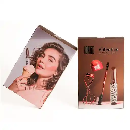 Kit Autentica Coraje Pestañina Moccafé + Blushgloss Melosa + Encrespador y Separador de Pestañas Caja