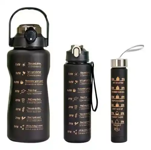 Set De 3 Termos Botella De Agua Botilo Motivacional
