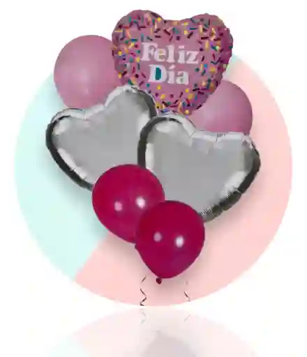 Bouquet Globos Bombas Set X 7 Globos Corazones Rosa Metalizado