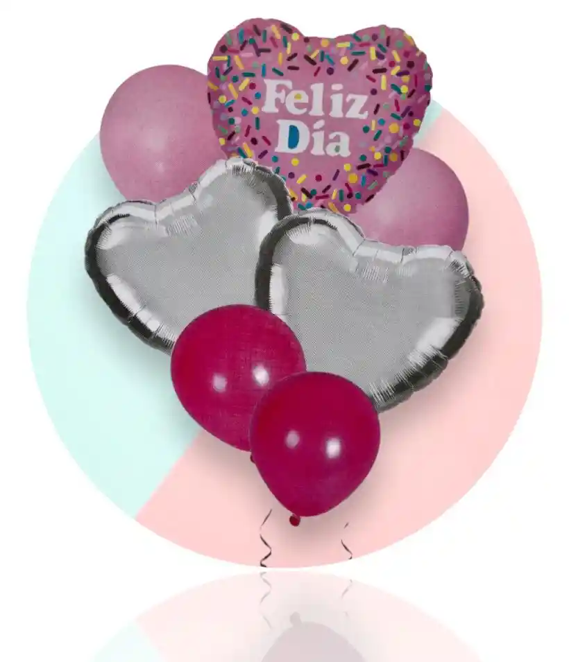 Bouquet Globos Bombas Set X 7 Globos Corazones Rosa Metalizado