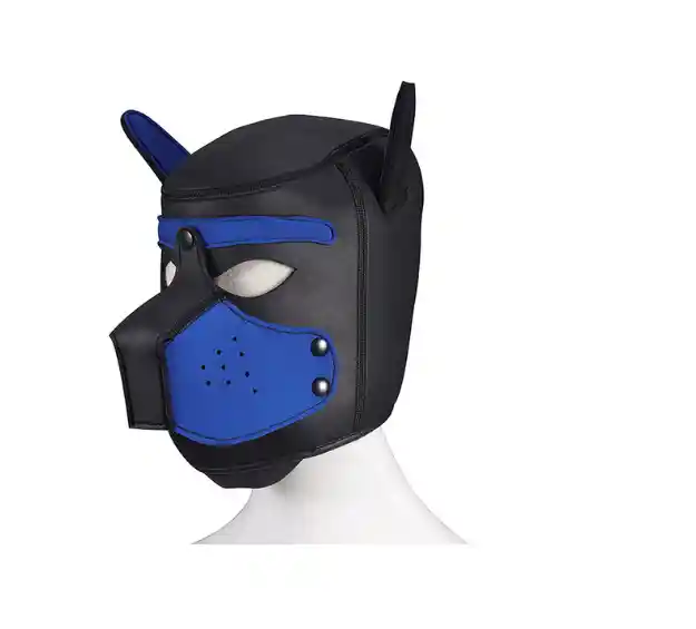 Mascara Puppy Play Pet Play Perro Doggy Dog Mask Cuero Fetiche Sado Bdsm Azul