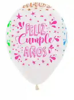 R-12 Globos Bombas Fiesta Sempertex Infinity Feliz Cumpleaños Splash Neon Transparente X12 Globos