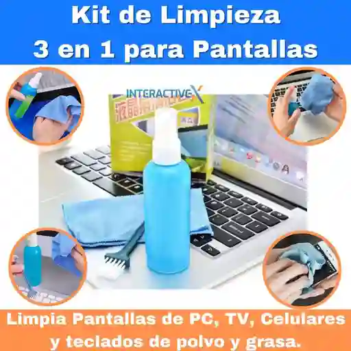 Kit De Limpieza Para Pantallas Y Pc 3 En 1/ Liquido Limpiador De Tv / Liquido Limpia Pantallas