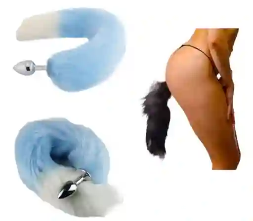 Cola De Zorro Plug Anal Metálico Blanco Y Azul Talla S