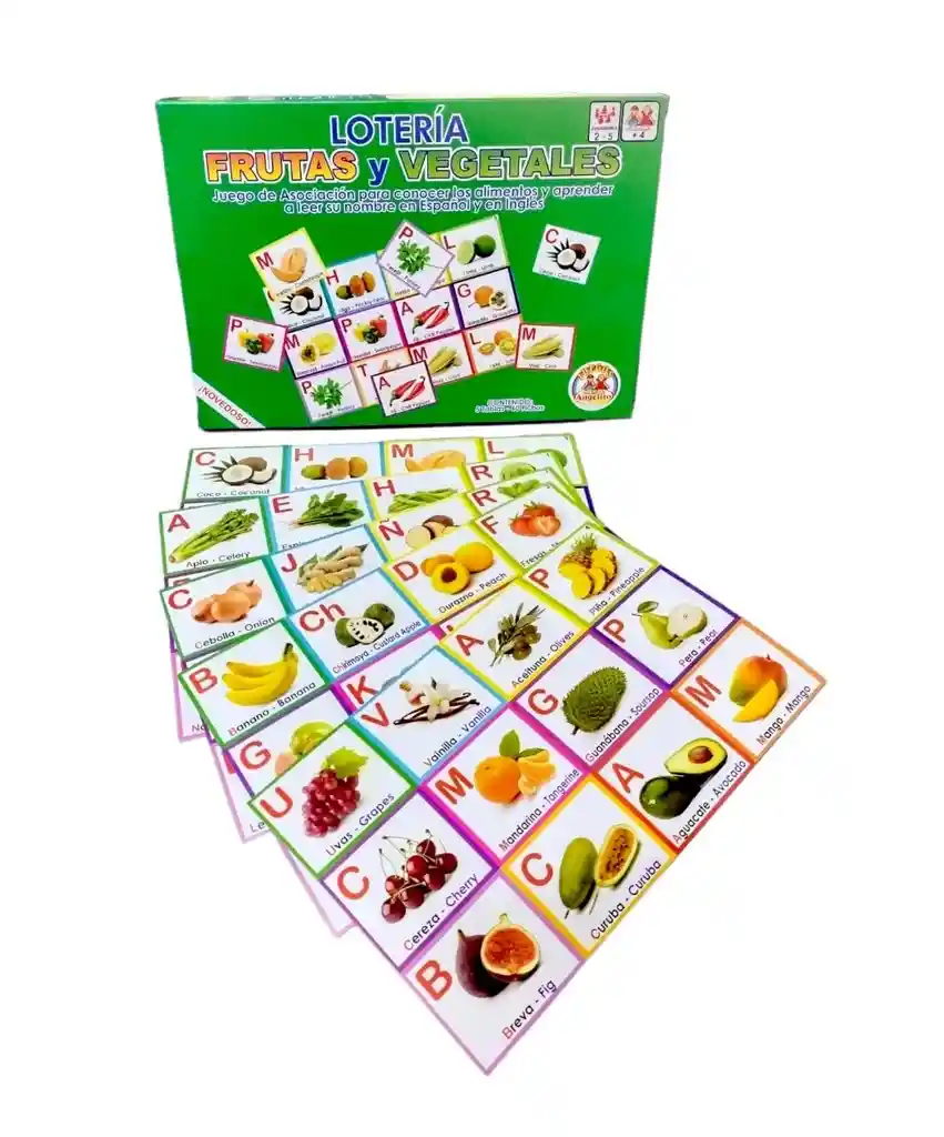 Juego Lotería Frutas Vegetales Español Inglés Bilingüe Niños