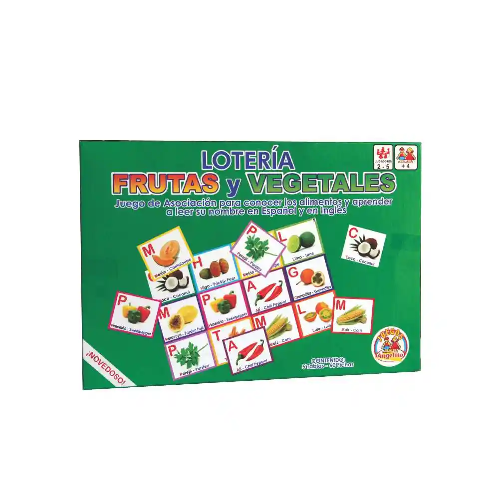 Juego Lotería Frutas Vegetales Español Inglés Bilingüe Niños