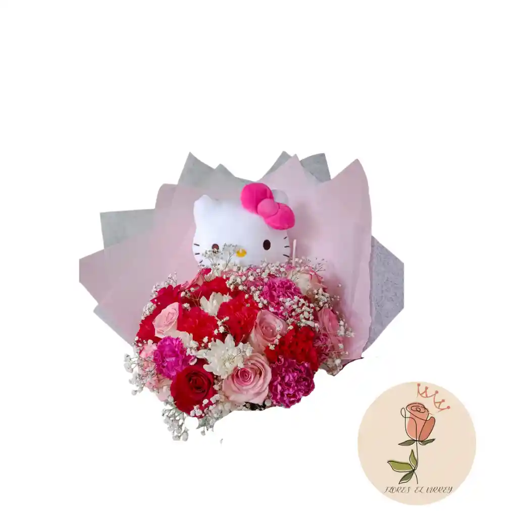 Rosas Y Claveles Rosados Ramo Hello Kitty 🌸🌷