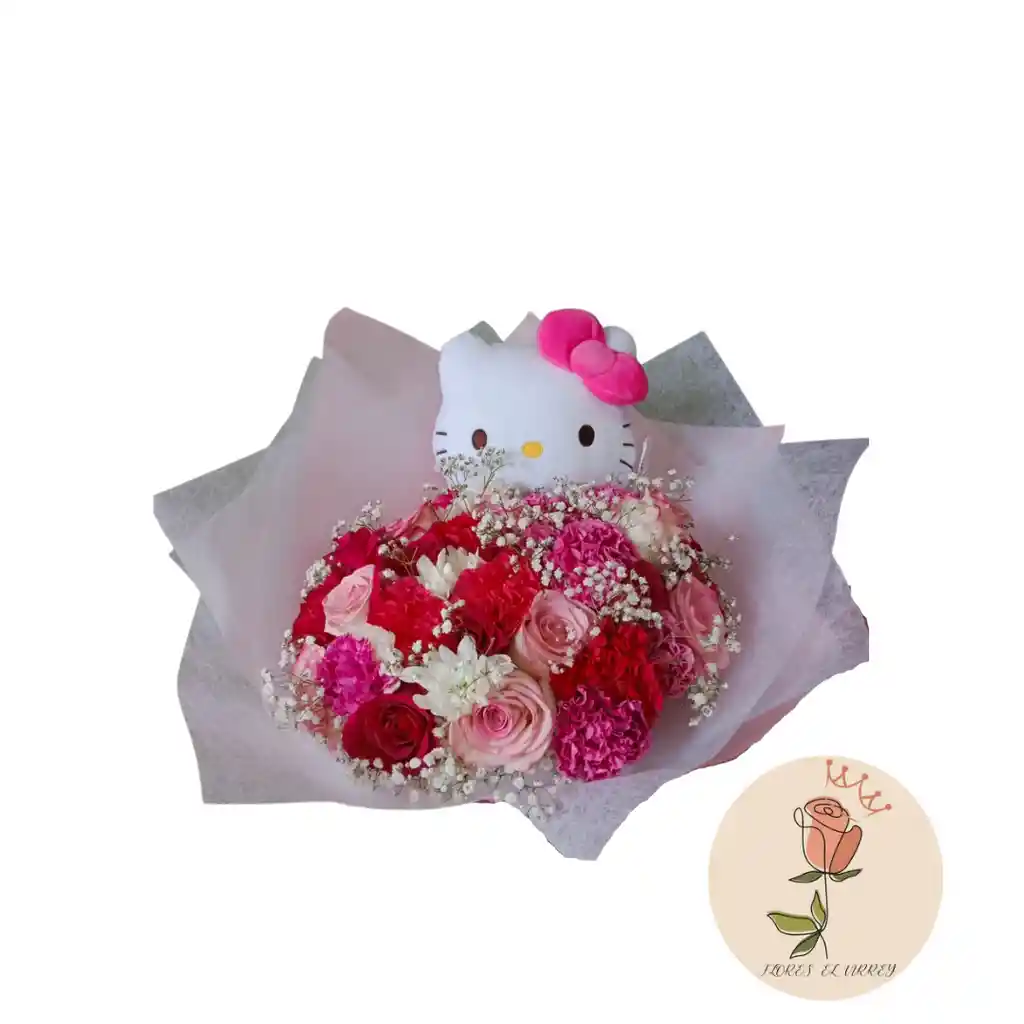 Rosas Y Claveles Rosados Ramo Hello Kitty 🌸🌷