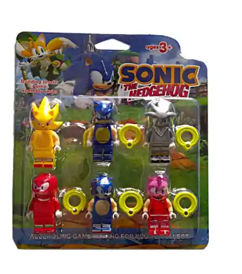 Set X6 Figuras Lego Sonic Tails Amy Muñecos 6cm Blister
