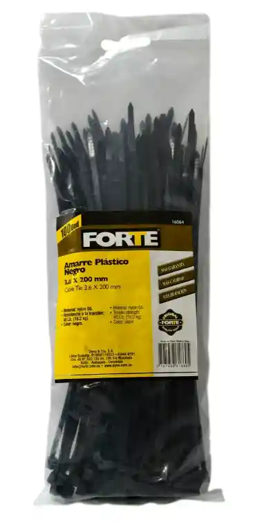 Amarre Plastico Negro De 3.6x200mm 16064