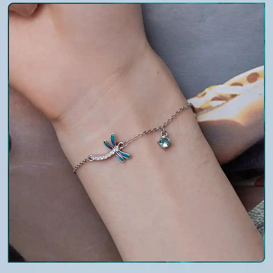 Pulsera Manilla Para Mujer Libélula Fabricada En Plata 925