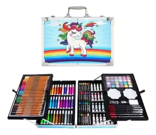 Set Kit Colores 145 Pcs Arte Dibujo Creativo Infantil Rosa