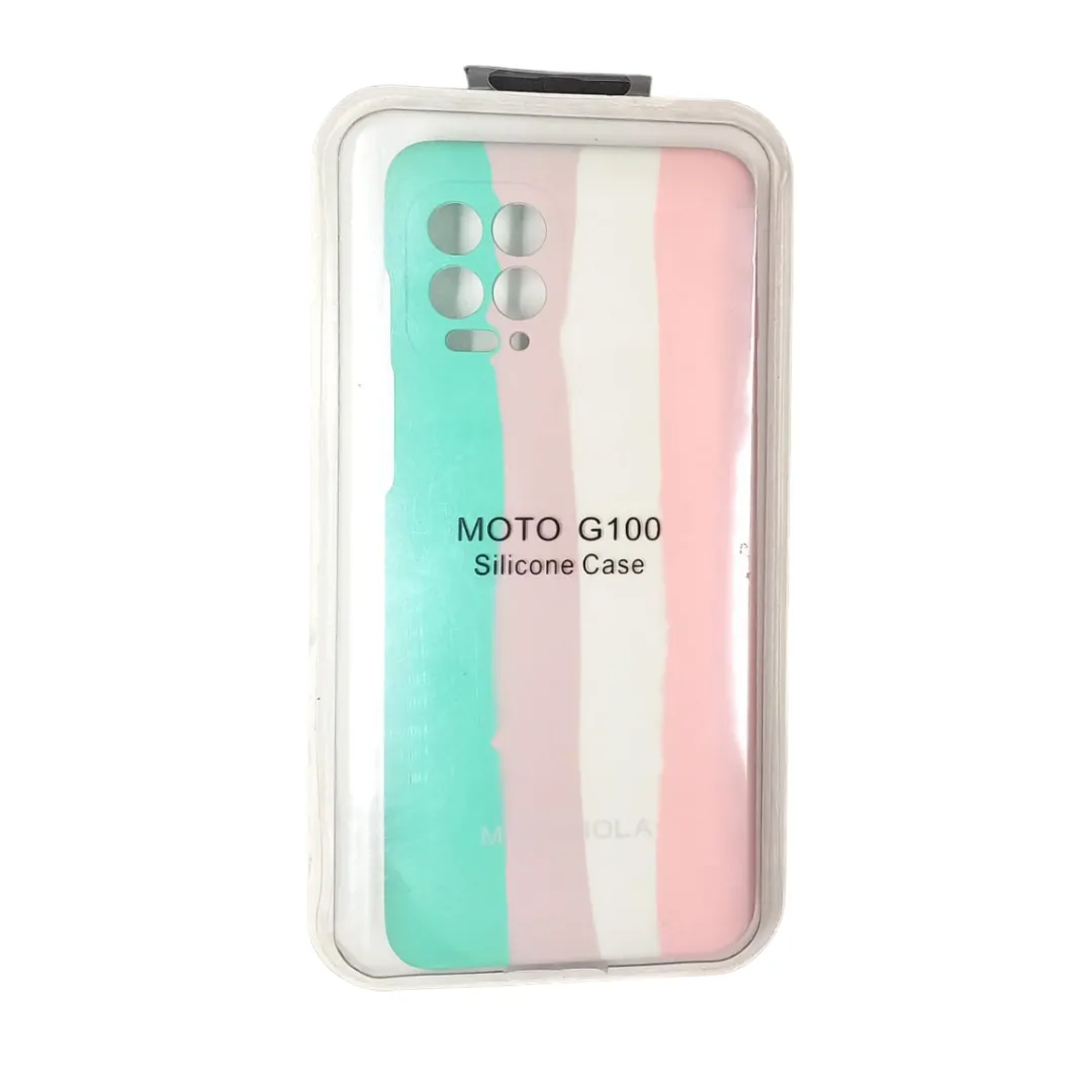 Forro Silicone Case Arcoiris Rosa Verde Motorola G100
