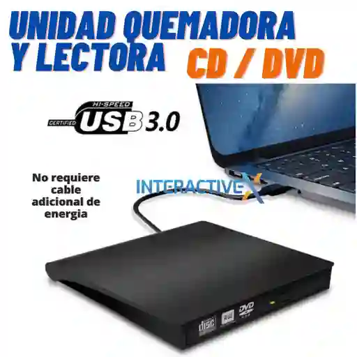 Unidad Cd Dvd Externa Usb 3.0 Alta Velocidad Portátil Lecto