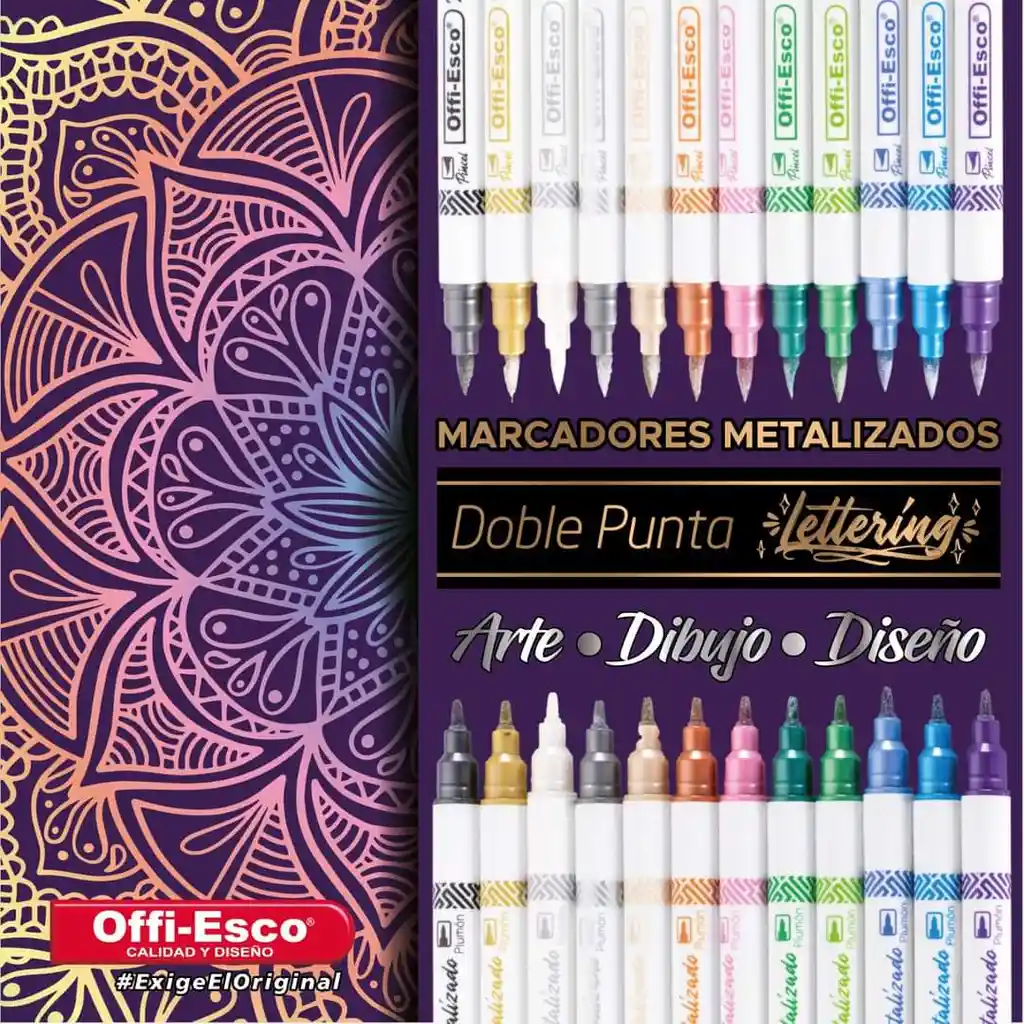 Estuche Marcador Offiesco Metalizado X12 Doble Punta Oe 100