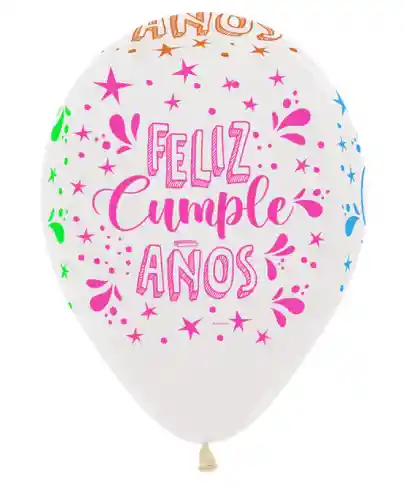 Globos Bombas R-12 X 12 Unds Latex Redondo Infinity Feliz Cumpleaños Splash Neon Fashion Transparente Sempertex