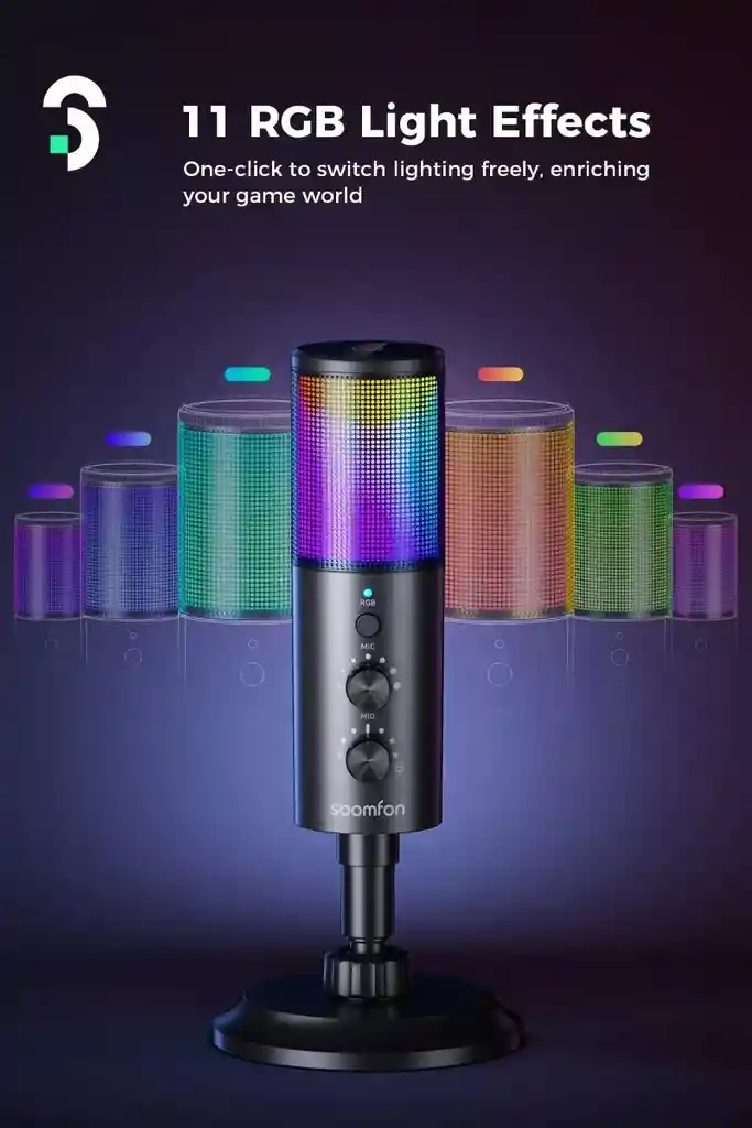 Soomfon Micrófono Usb Para Juegos, Micrófono De Podcast Rgb