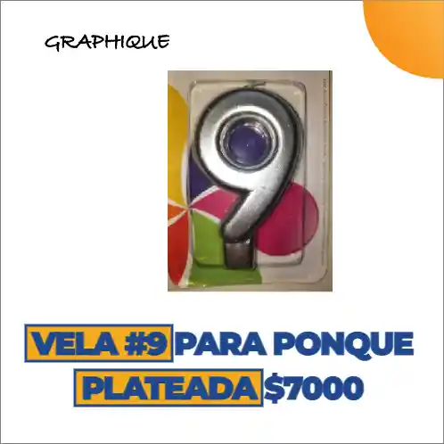 Vela #9 Para Ponqué Plateada